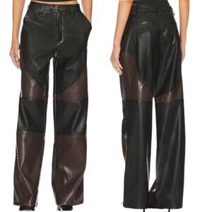 AFRM Flynn Motocross Vegan Faux Leather Pants in black and Brown Size 29 NEW NWT